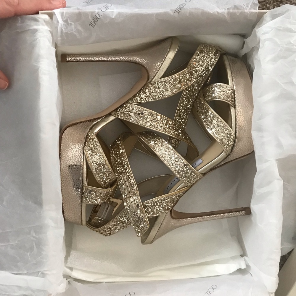 Jimmy Choo Gold Glitter Heels